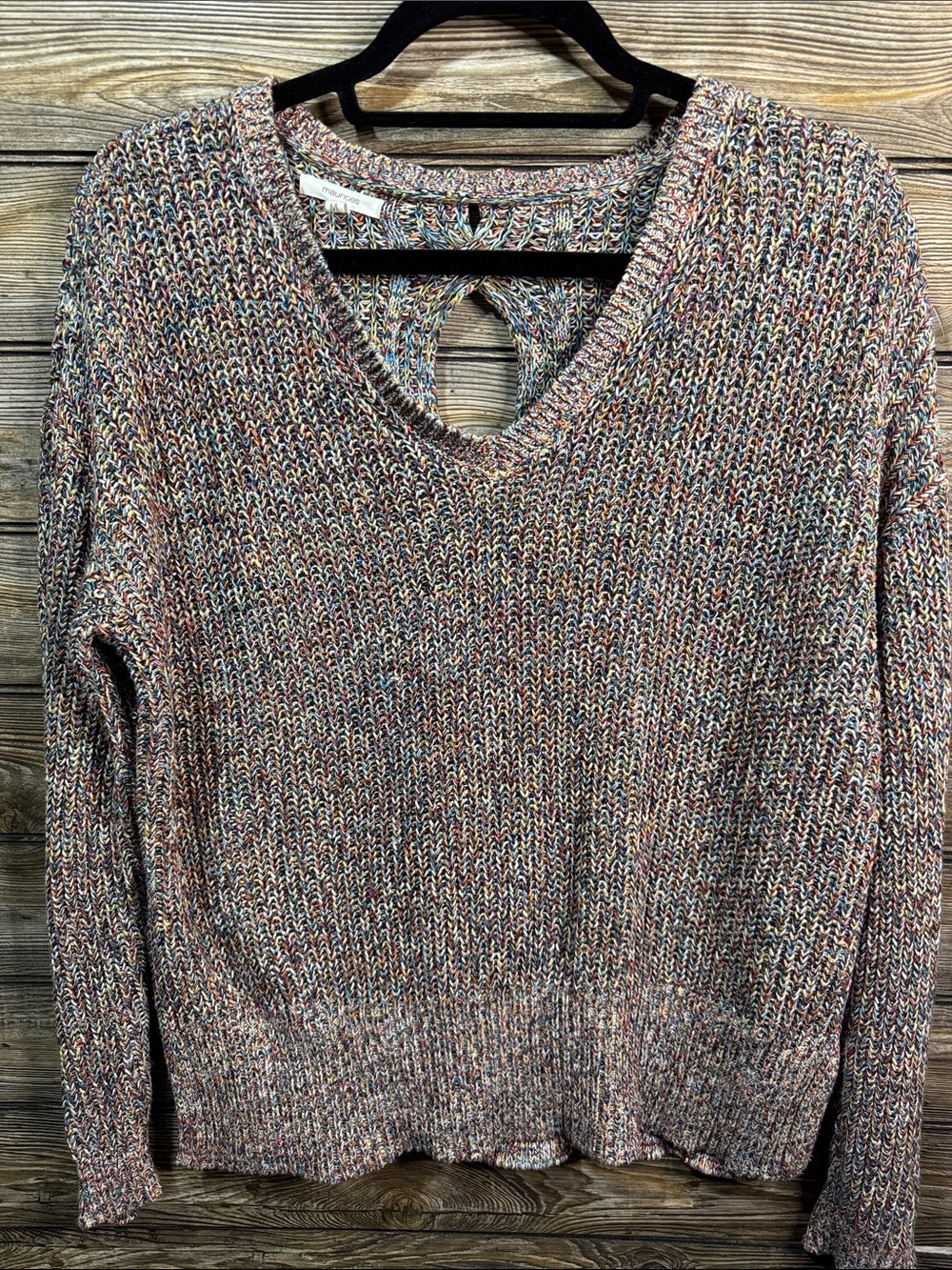 Maurices Multicolor V-Neck Knit Sweater — Pink, Blue, Cream